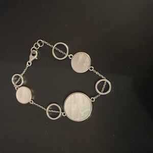 Sterling silver onyx & mother of pearl double sided cabochon bracelet
